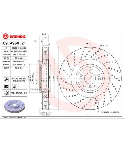 BREMBO Тормозной диск передний перфорированный