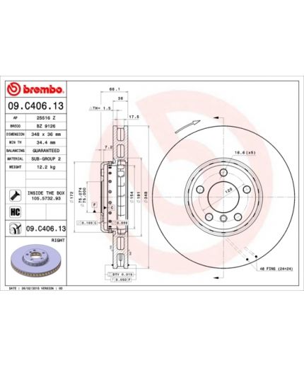 BREMBO Тормозной диск передний (правый)