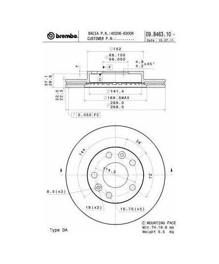 BREMBO Тормозной диск передний