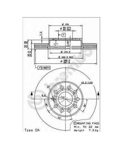 BREMBO Тормозной диск передний с покрытием