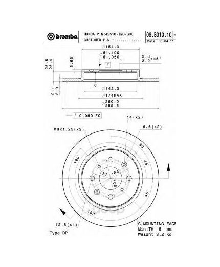 BREMBO Тормозной диск задний