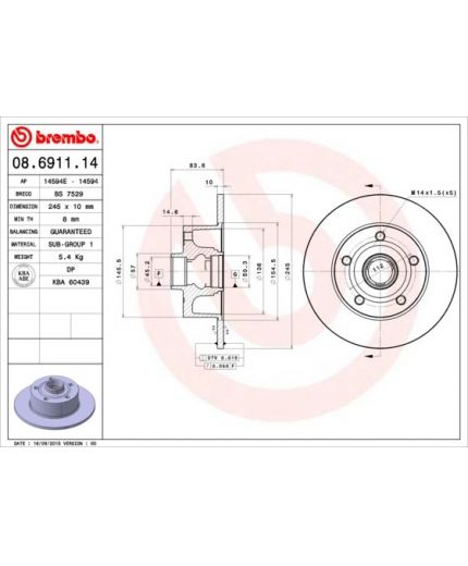 BREMBO Тормозной диск задний