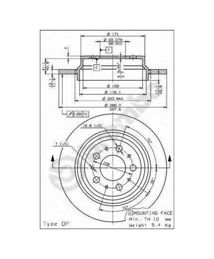 BREMBO Тормозной диск задний