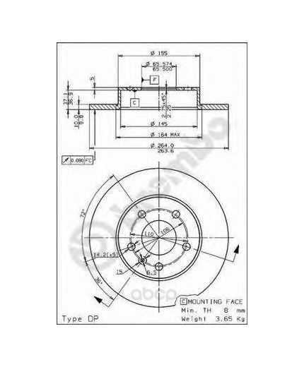 BREMBO Тормозной диск задний