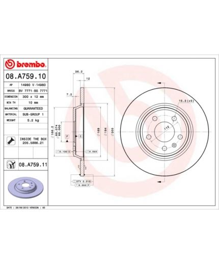 BREMBO Тормозной диск задний с покрытием