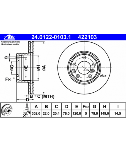 ATE Тормозной диск передний Фото 2