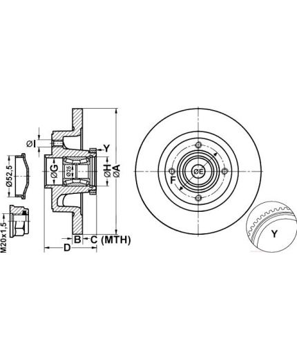 ATE Тормозной диск задний с подшипником и датчиком ABS