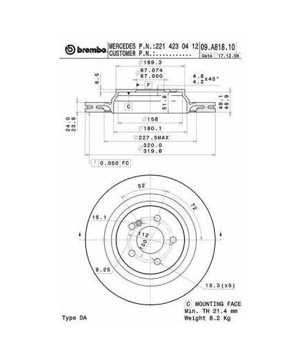 BREMBO Тормозной диск задний