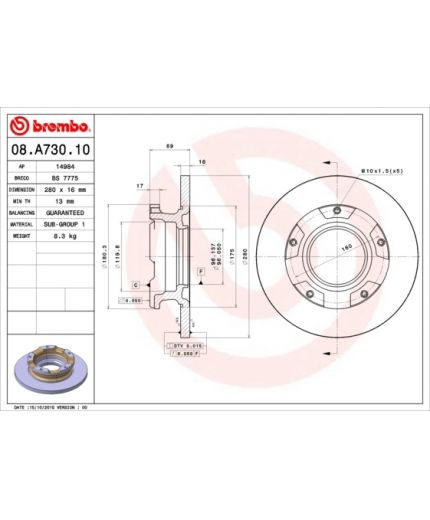 BREMBO Тормозной диск задний
