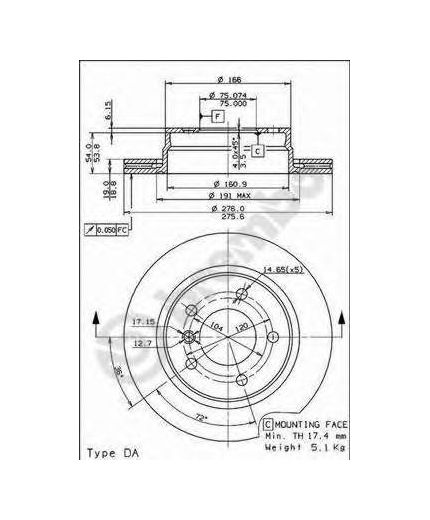 BREMBO Тормозной диск задний