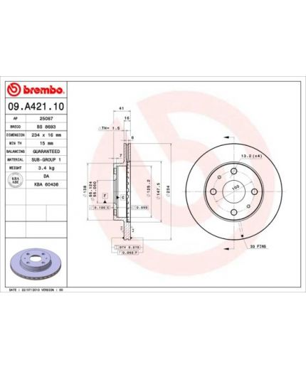 BREMBO Тормозной диск передний