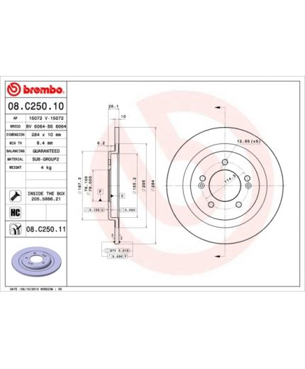 BREMBO Тормозной диск задний (заменяет 08.C250.10)