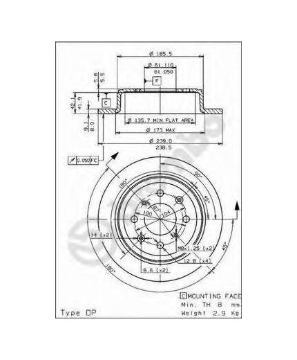 BREMBO Тормозной диск задний