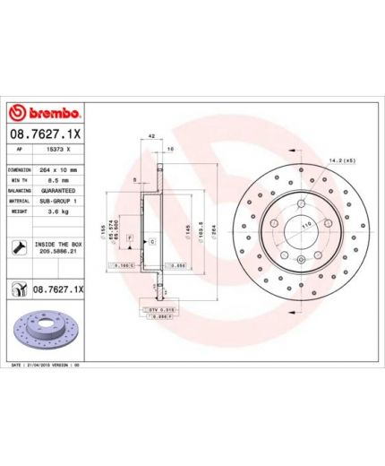 BREMBO Тормозной диск задний