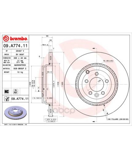 BREMBO Тормозной диск задний