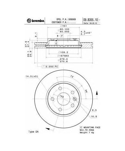BREMBO Тормозной диск передний