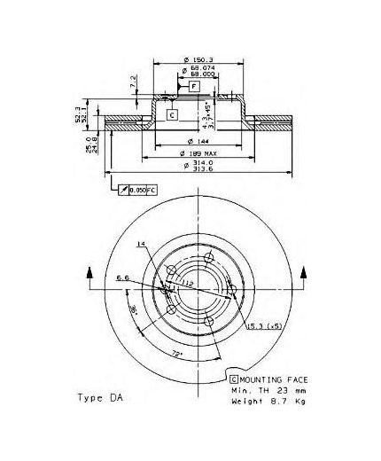 BREMBO Тормозной диск передний с покрытием
