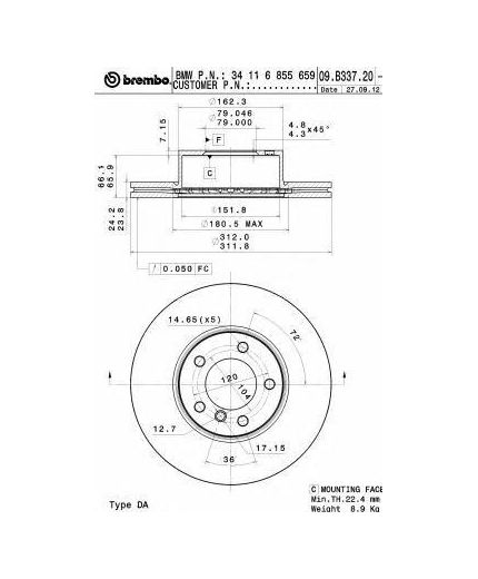 BREMBO Тормозной диск с покрытием