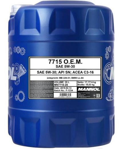 Моторное масло MANNOL OEM for VW Audi Skoda SN/CF 5W-30 20л
