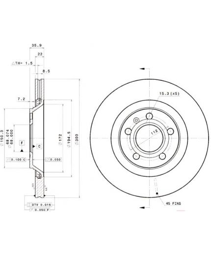 BREMBO Тормозной диск задний