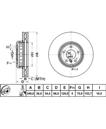 ATE Тормозной диск передний (левый, 2-секционнный)