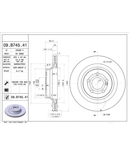 BREMBO Тормозной диск задний