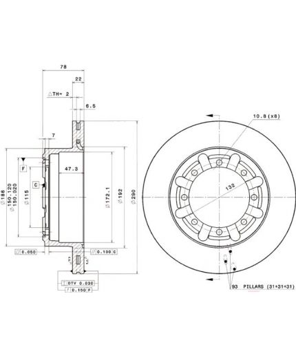 BREMBO Тормозной диск задний