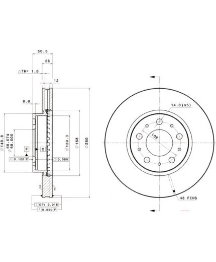 BREMBO Тормозной диск передний с покрытием Фото 2