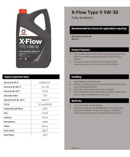 Моторное масло COMMA X-FLOW TYPE V 5W-30 4л