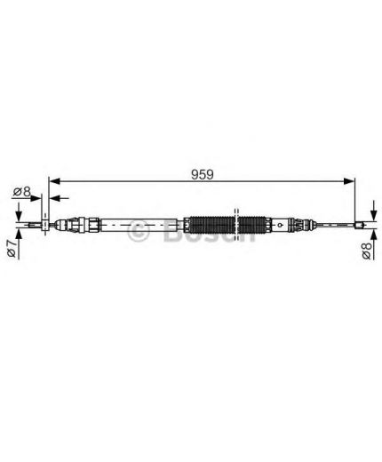 BOSCH Трос ручного тормоза правый L=959/770