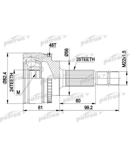 Patron ШРУС наружный комплект 26x56x24 ABS:48T