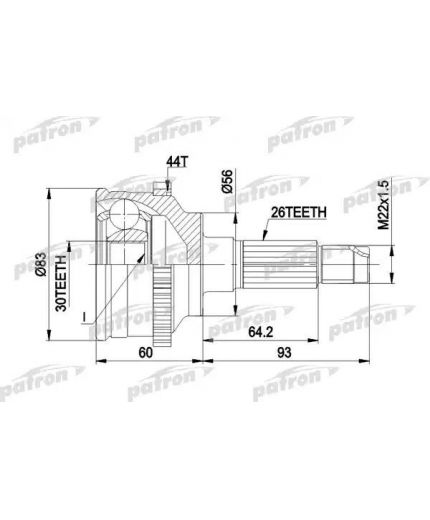Patron ШРУС наружный комплект 26x56x30 ABS:44T