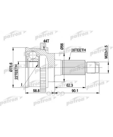 Patron ШРУС наружный комплект 28x56x22 ABS:44