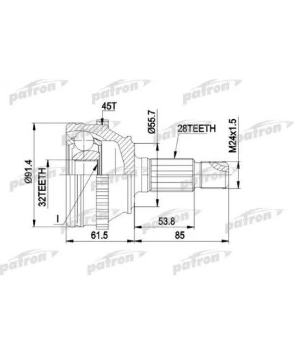Patron ШРУС наружный комплект 28x55.6x32 ABS:45T