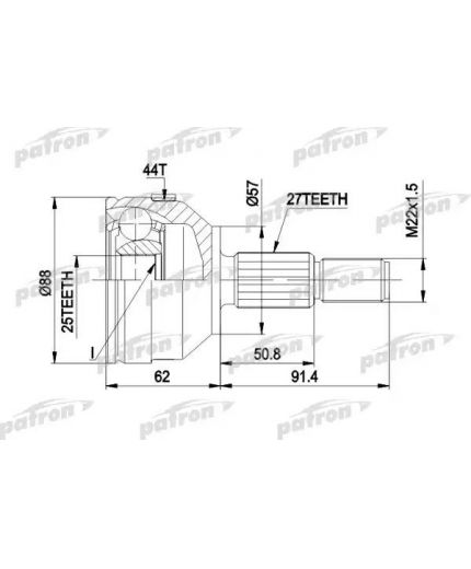 Patron ШРУС наружный комплект 27x57x25 ABS:44T