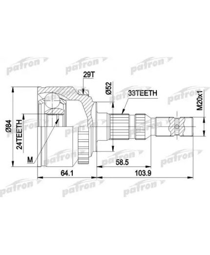 Patron ШРУС наружный комплект 33x52x24 ABS:29T