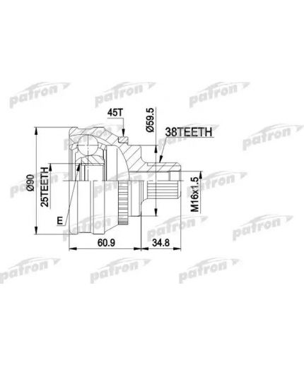 Patron ШРУС наружный комплект 38x59.5x25 ABS:45T