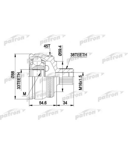 Patron ШРУС наружный комплект 38x59.5x33 ABS:45T