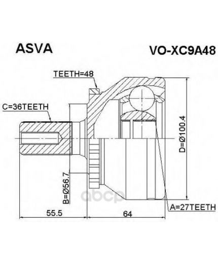 Patron ШРУС наружный A:36, B:27, D:56.5mm, ABS:48