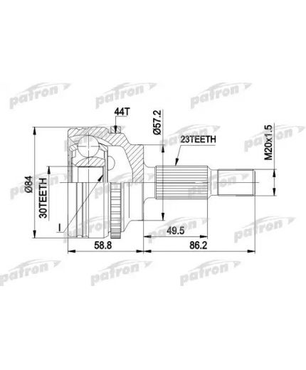 Patron ШРУС наружный комплект 23x57.5x30 ABS:44T