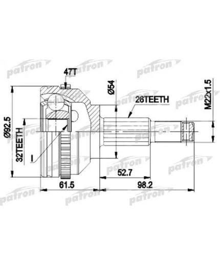 Patron ШРУС наружный комплект 26x54x32 ABS:47T