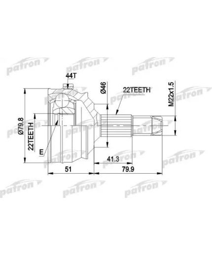 Patron ШРУС наружный комплект 22x46.8x22 ABS:44T