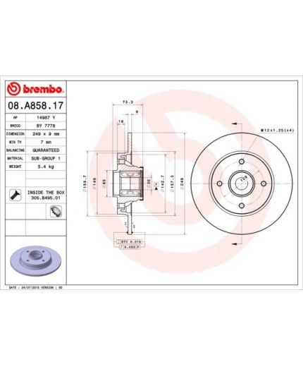 BREMBO Тормозной диск задний