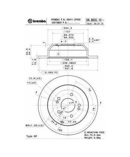 BREMBO Тормозной диск задний