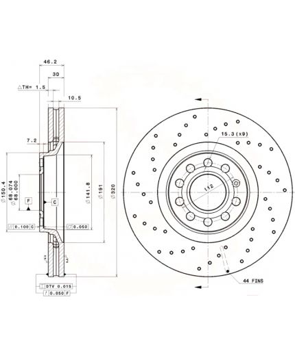 BREMBO Тормозной диск передний перфорированный Фото 3