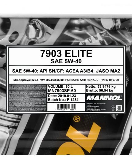 Моторное масло MANNOL Elite SP SN/CF 5W-40 60л Фото 2