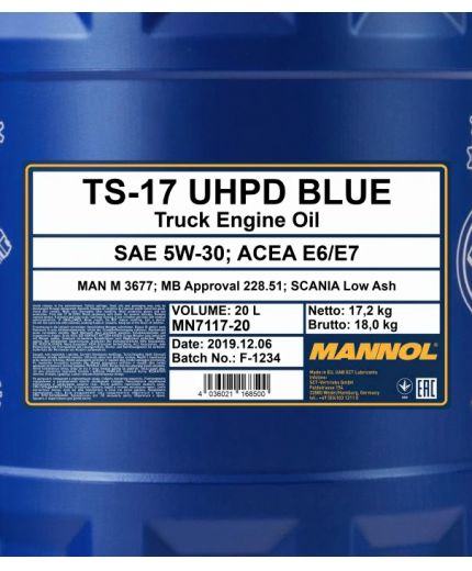 MANNOL TS-17 BLUE UHPD ACEA E6/E7 5W-30 20л. Фото 2