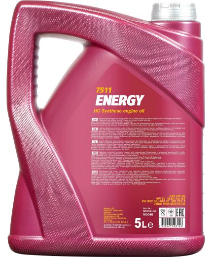 Моторное масло MANNOL 7511 ENERGY 5W-30 API SN/CH-4 A3/B4 ESTER 5л Фото 2
