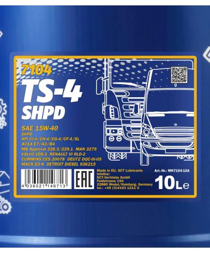 Моторное масло MANNOL TS-4 15W-40 SHPD CI-4/SL 10л Фото 2