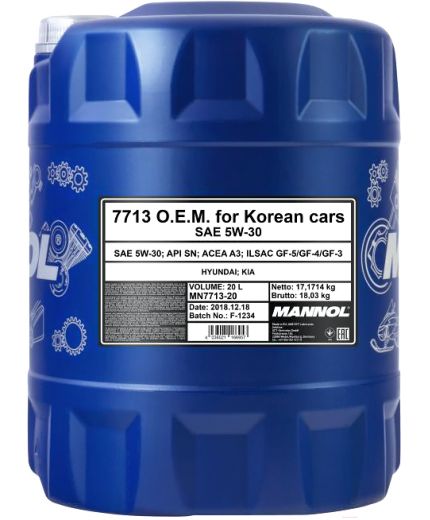 Моторное масло MANNOL 7713 OEM for Korean Cars 5W-30 SN 20л